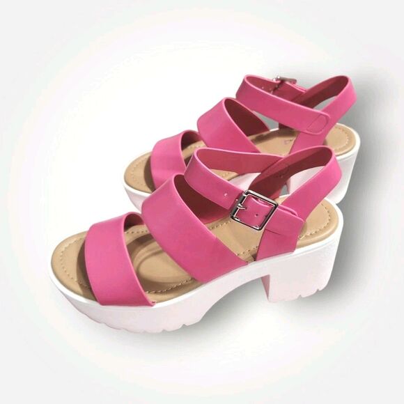 Women Size 6.5 Soda Sandals ACCOUNT Style Block Heel 2" Platform V Leather Shoe - Picture 4 of 7